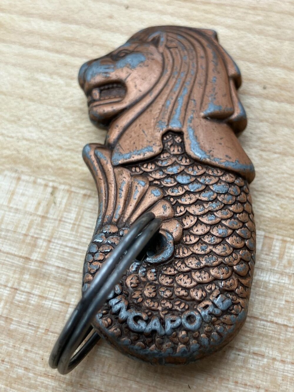Vintage Singapore Merlion Keychain - Bronze 3D Souvenir Bag Charm
